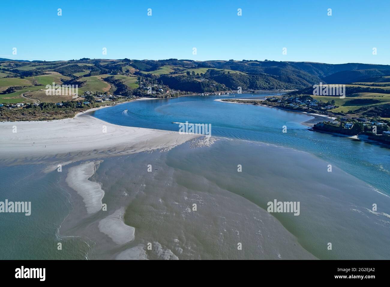 Taieri Mouth, near Dunedin, Otago, South Island, New Zealand - drone aerial Stock Photo