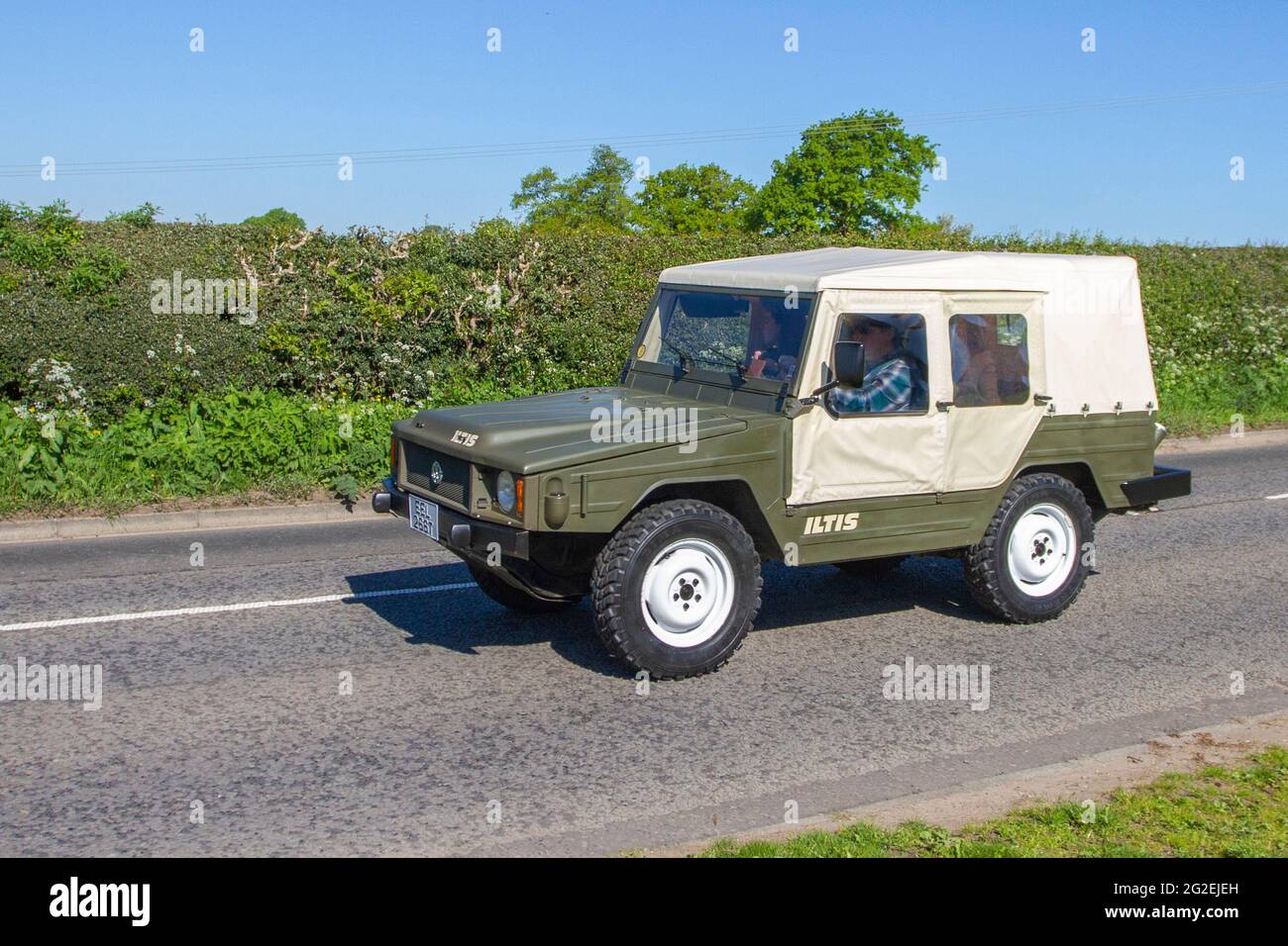 ILTIS 1979 70s 1970s seventies VW Volkswagen 1714cc petrol canvas covered open top SUV, Type 183, Iltis, German polecat, military vehicle. en-route to Capesthorne Hall classic May car show, Cheshire, UK Stock Photo