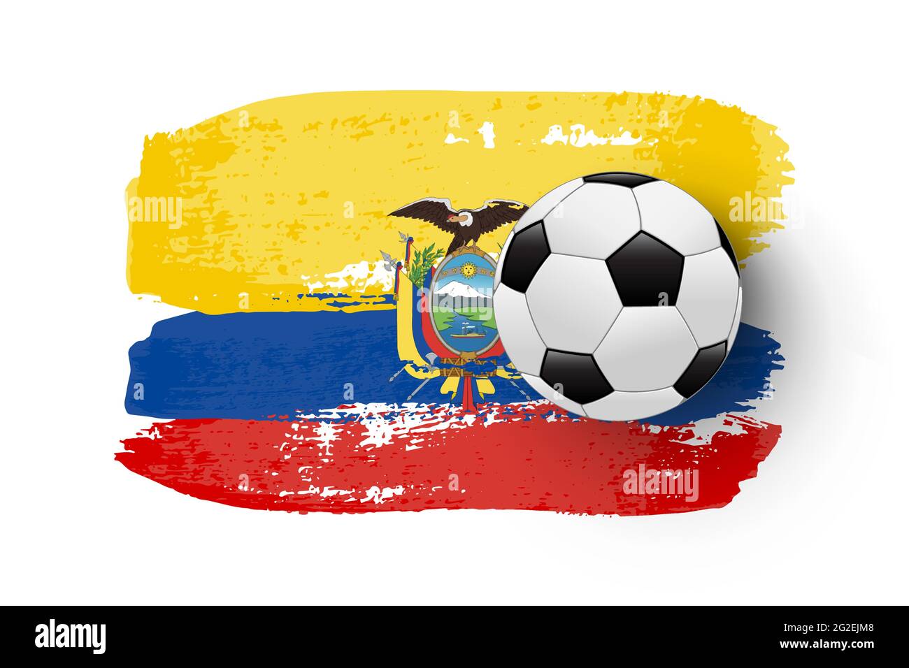 Realistic soccer ball on flag of Venezuela made of brush strokes. Vector football design element Stock Vector