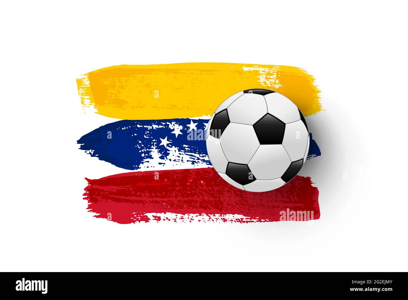 Realistic soccer ball on flag of Venezuela made of brush strokes. Vector football design element Stock Vector