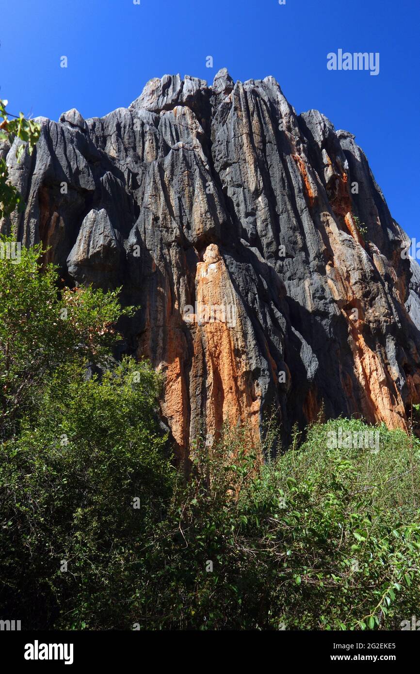 Karst limestone rock outcrop at Wullumba rock art site, Chillagoe−Mungana Caves National Park, Queensland, Australia Stock Photo