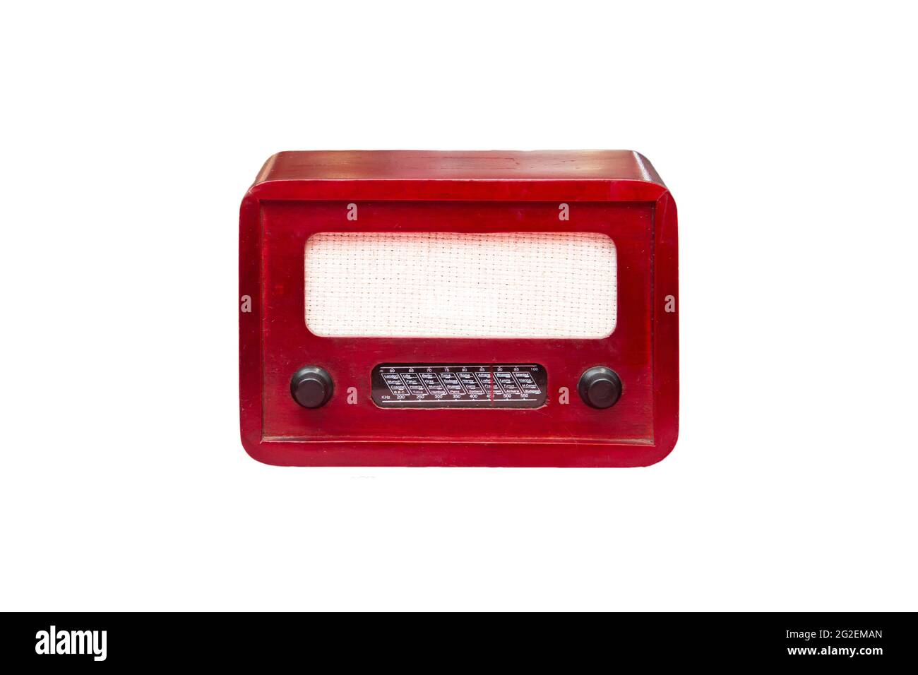 red vintage radio on isolated white background Stock Photo
