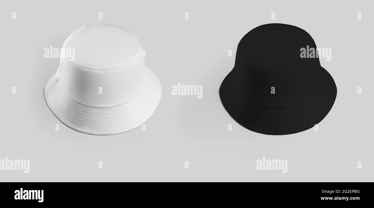 Mockup of a stylish white, black panama, for protection from the sun, headwear, accessory, isolated on background. Fashionable hat template for summer Stock Photo