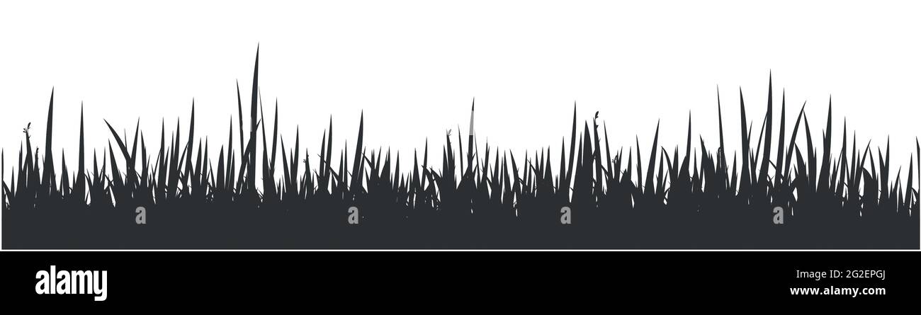 Grey horizontal banner of wavy meadow silhouette with grass. Vector  Stock Vector