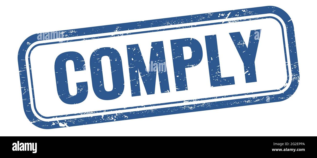 COMPLY text on blue grungy vintage rectangle stamp Stock Photo - Alamy