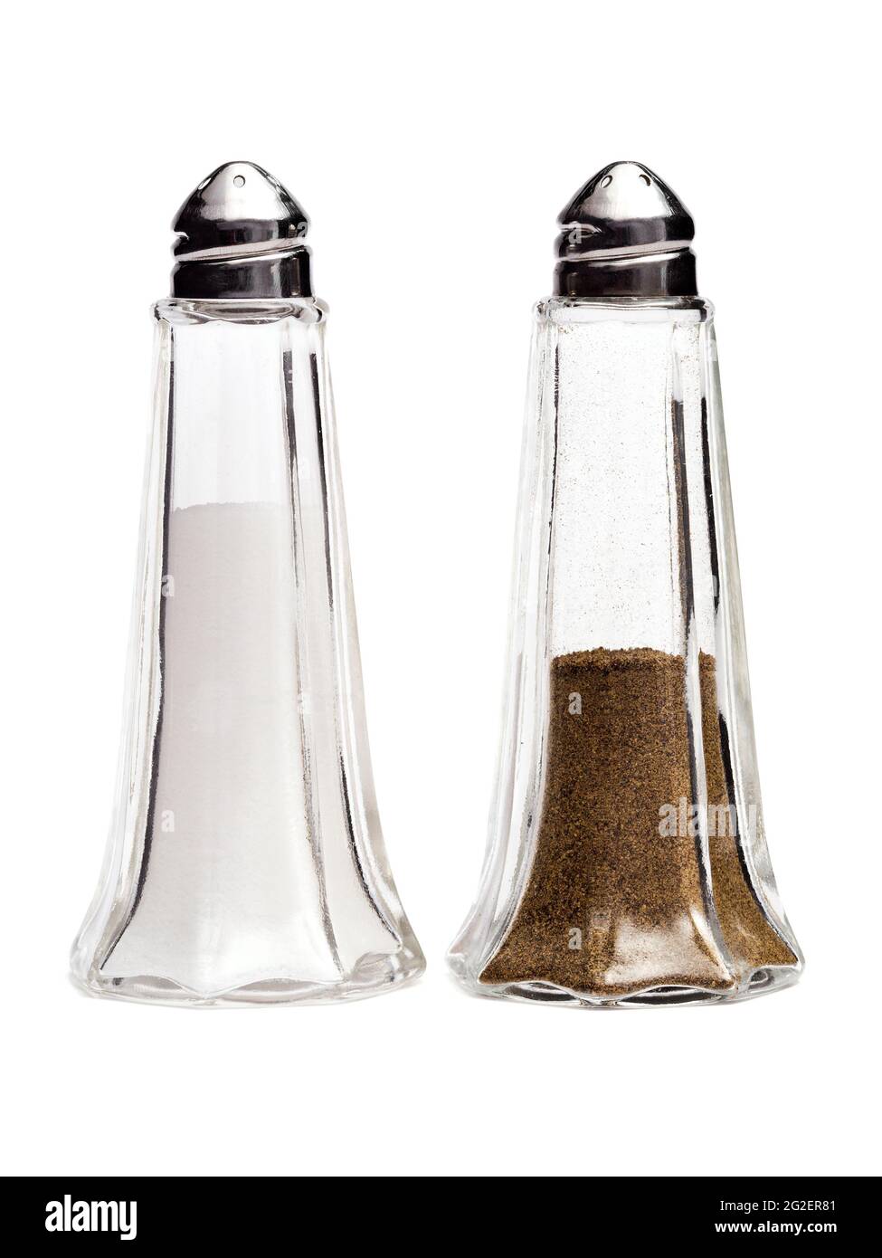 set of classic salt and pepper shakers isolated on white Stock Photo
