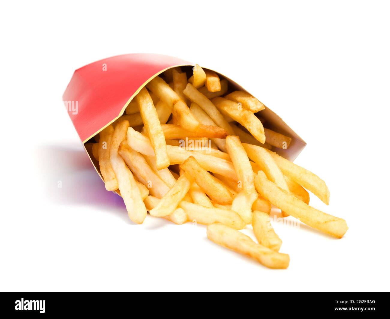 fast food french fries falling from box, white background Stock Photo