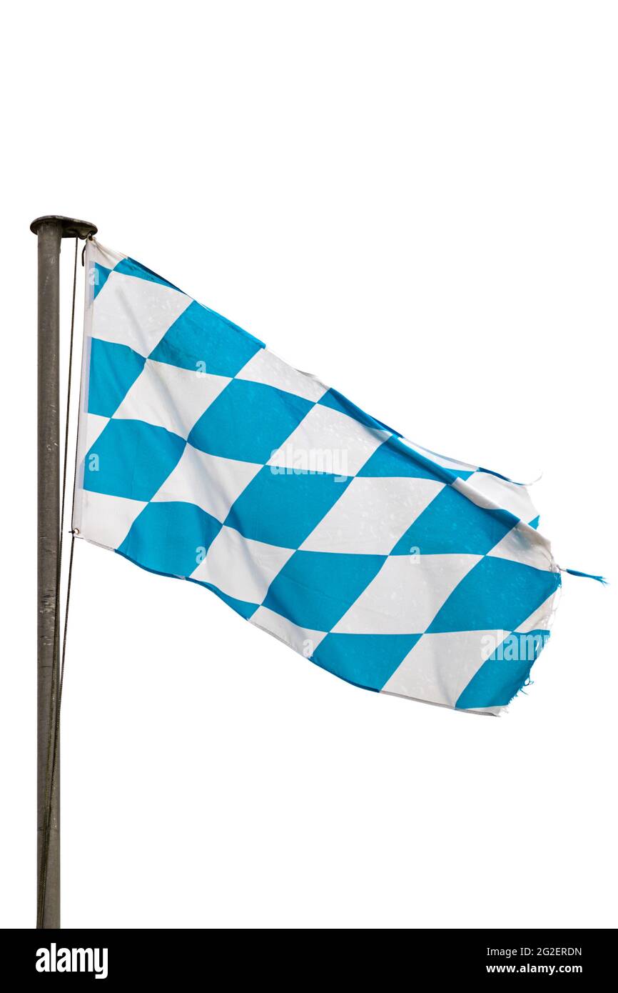 Flag of Bavaria on flagpole isolated on white background Stock Photo