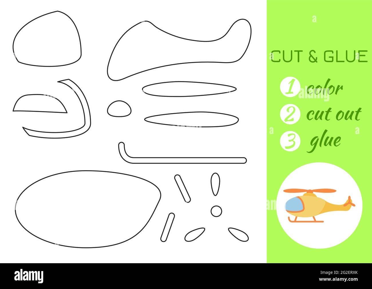 Color, cut and glue paper yellow helicopter. Cut and paste craft