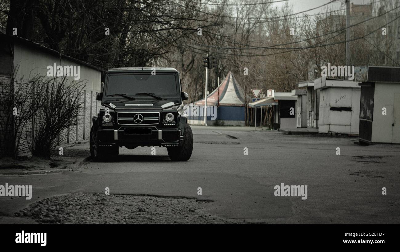 A truck is parked in front of a house Stock Photo