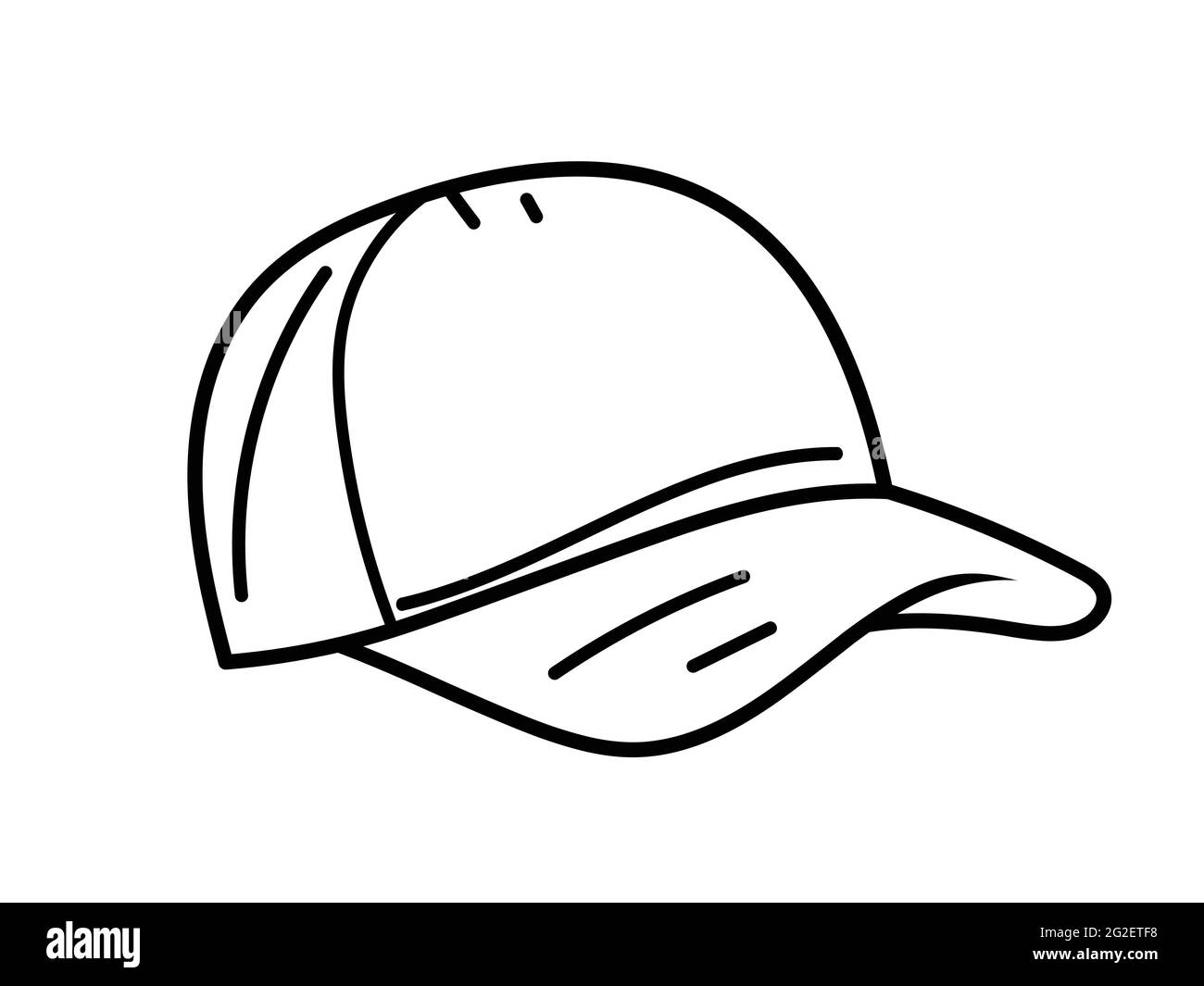Baseball cap red vector black line drawing on white background Stock