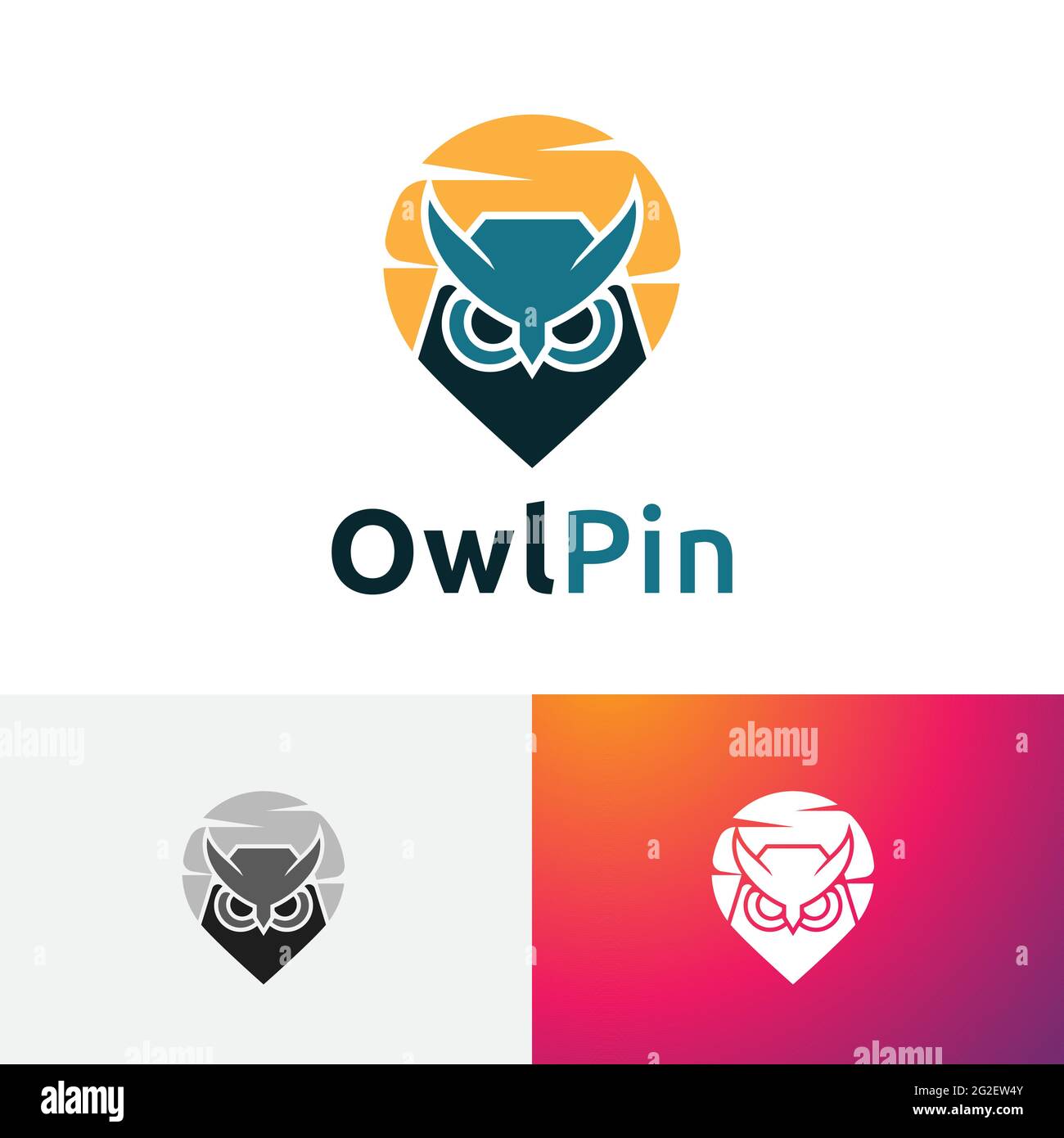 Owl Bird Pin Location Place Map Mobile Application Technology Logo Stock Vector