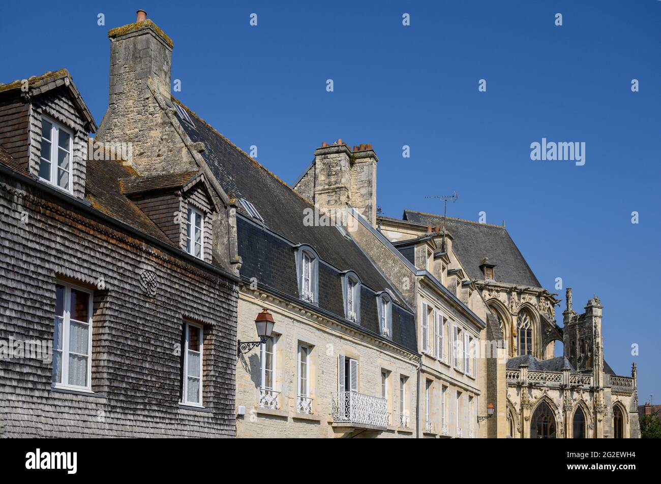 Row of house at Rue Blacher, Falaise, Normandy, France Stock Photo