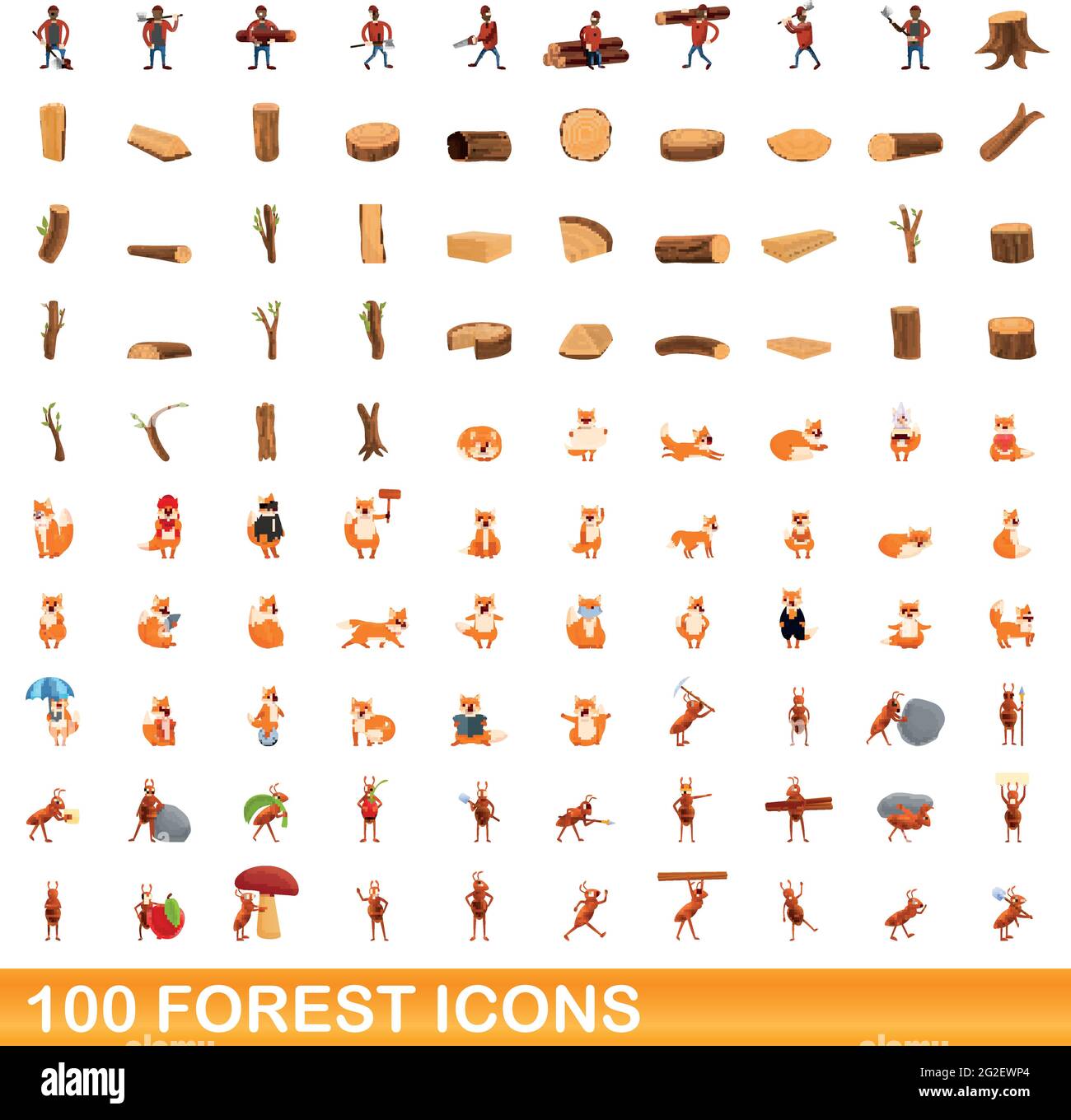 100 forest icons set. Cartoon illustration of 100 forest icons vector ...
