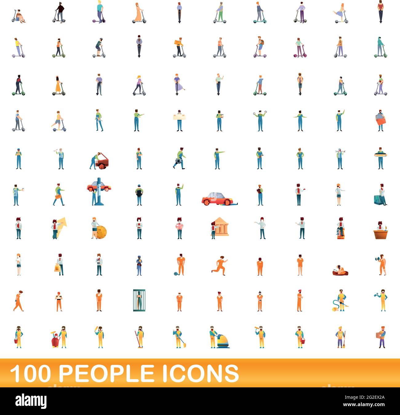 100 people icons set. Cartoon illustration of 100 people icons vector set isolated on white background Stock Vector
