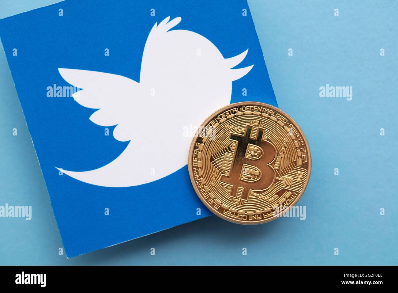 LONDON, UK March 2021 Bitcoin cryptocurrency on a Twitter social