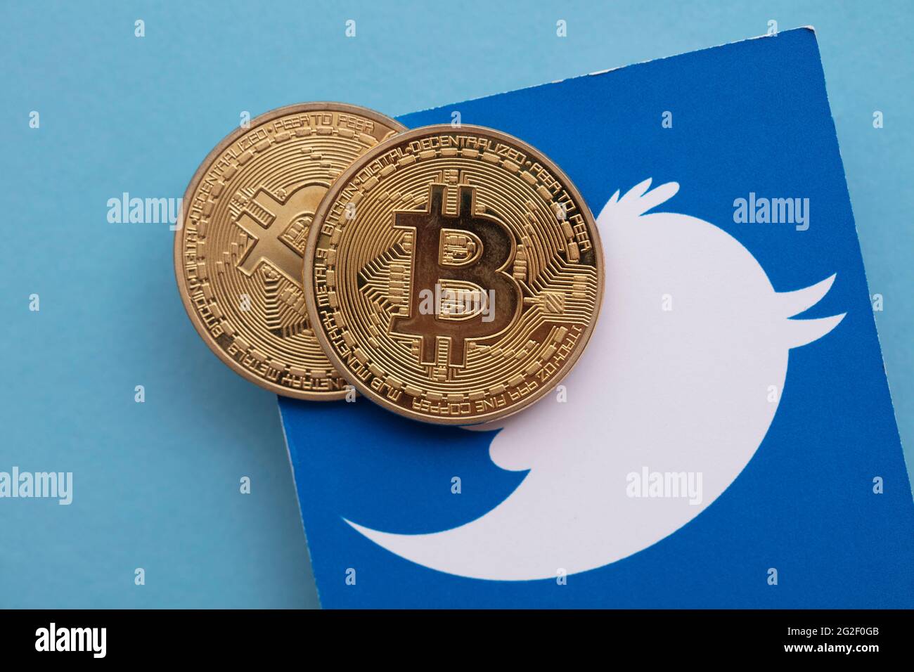 LONDON, UK - March 2021: Bitcoin cryptocurrency on a Twitter social media  logo Stock Photo - Alamy