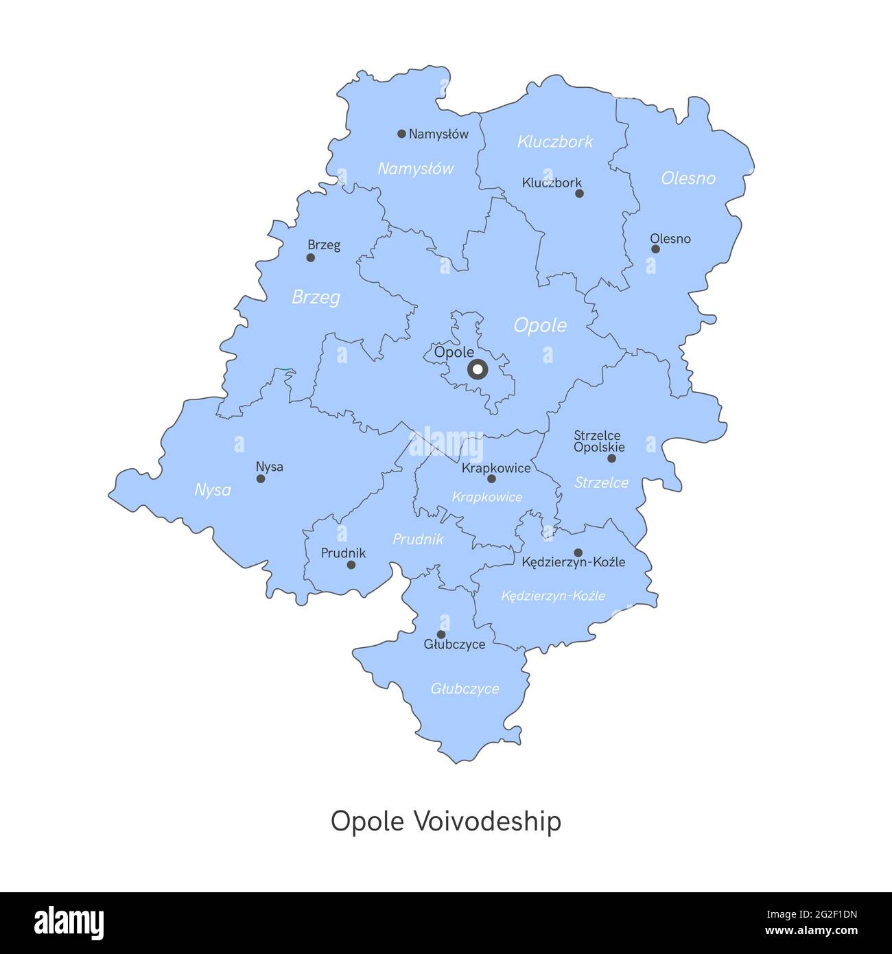 vector illustration: administrative map of Poland. Opole Voivodeship map Stock Vector