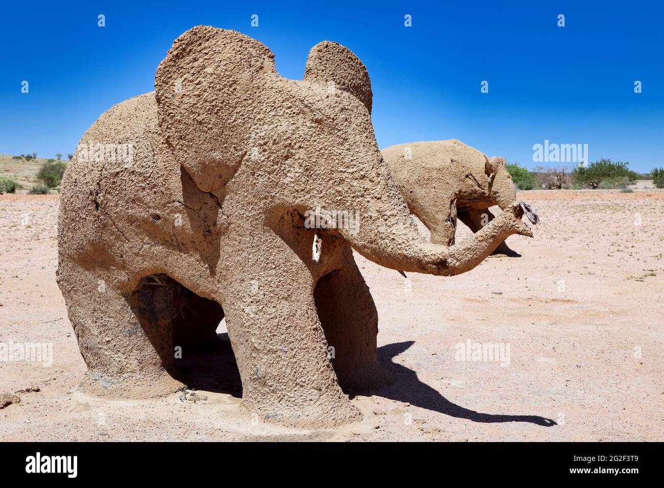 Sand figures at the road in Namibia Stock Photo