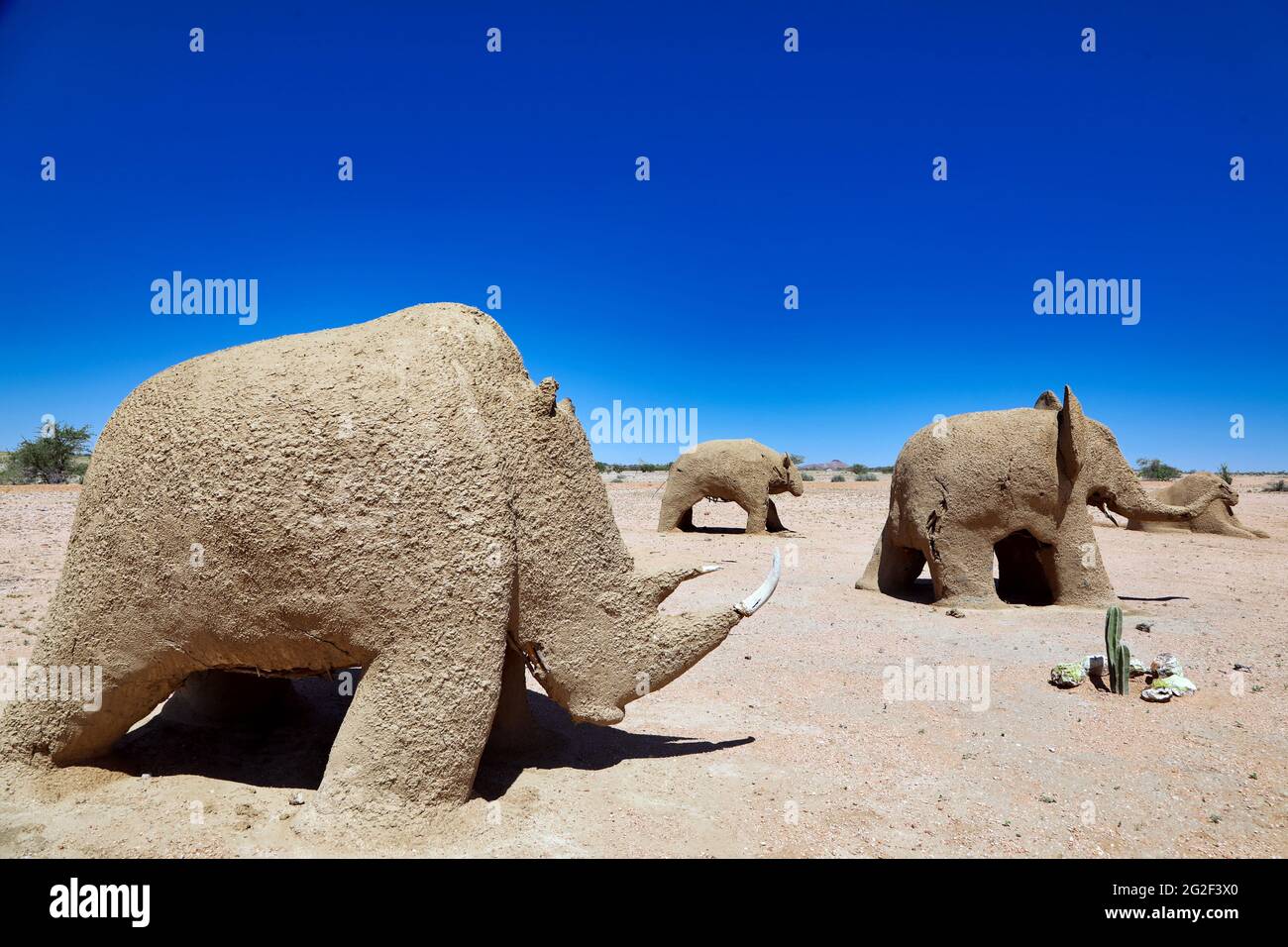 Sand figures at the road in Namibia Stock Photo