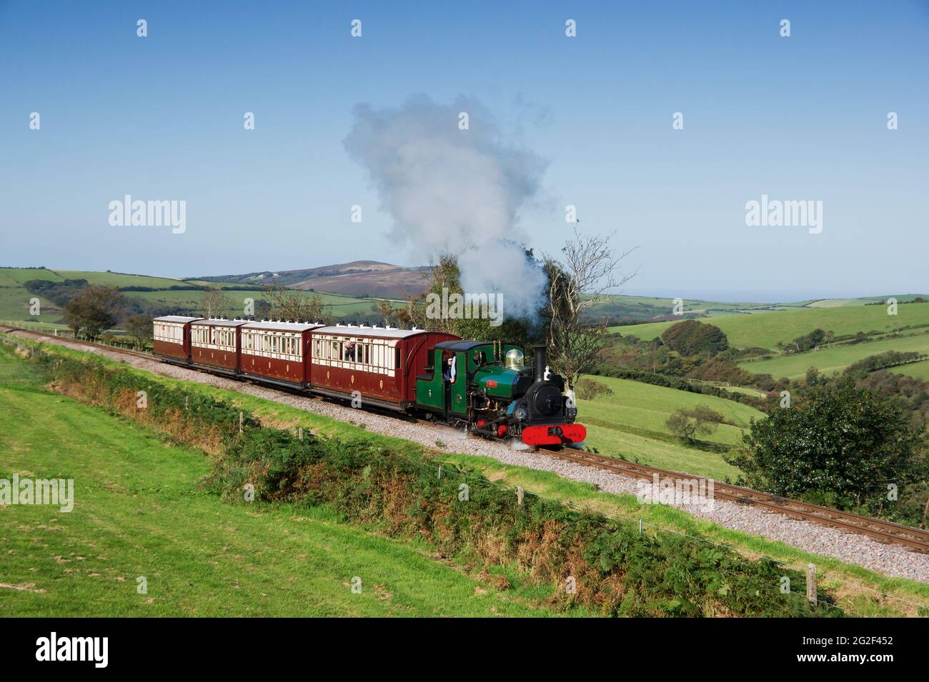 Autumn Steam Gala, Ffestiniog Railways 2-4-0STT 'Blanche' approaching Woody Bay. Lynton & Barnstaple Railway Stock Photo