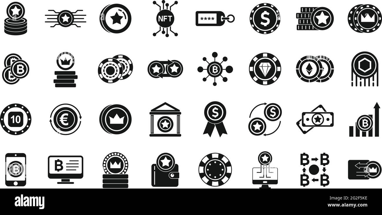 Tokens icons set, simple style Stock Vector