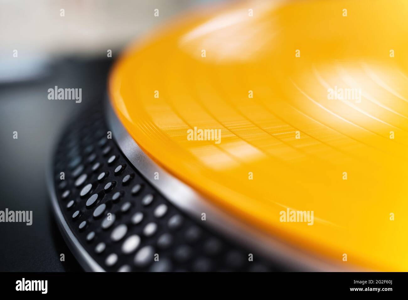 Dj turntable player. Vinyl record time code disc with music. Analog