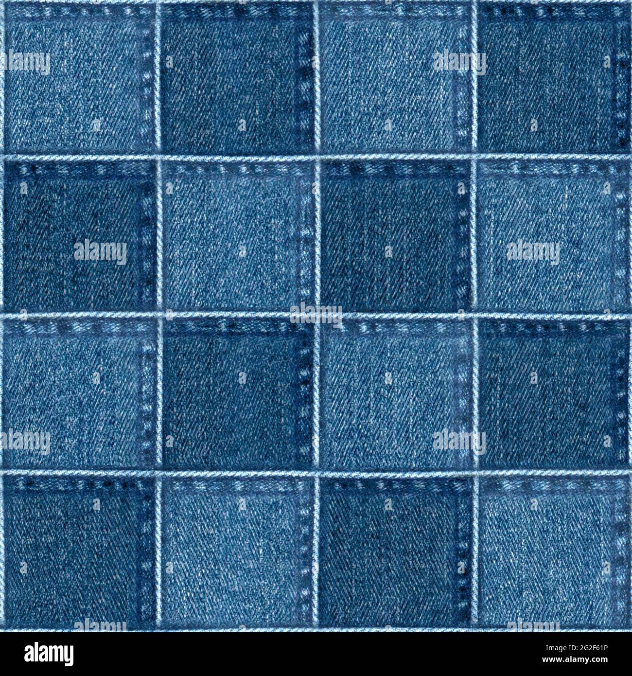 Jeans patchwork blue checkered fashion background. Denim grunge ...