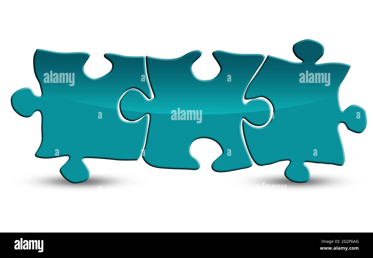 Blue blank puzzle isolated on white, 3D rendering Stock Photo