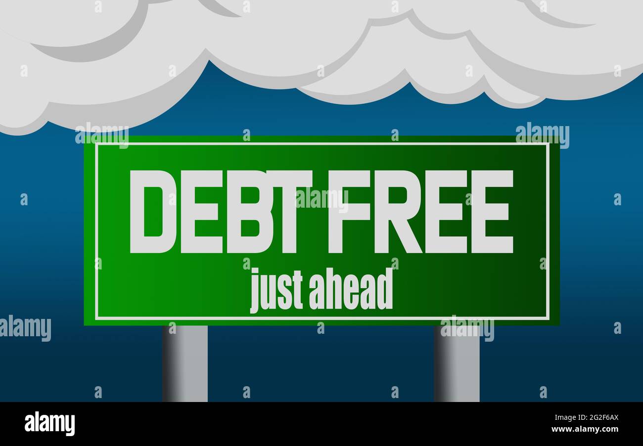 Debt free word with exit highway street sign, 3D rendering Stock Photo