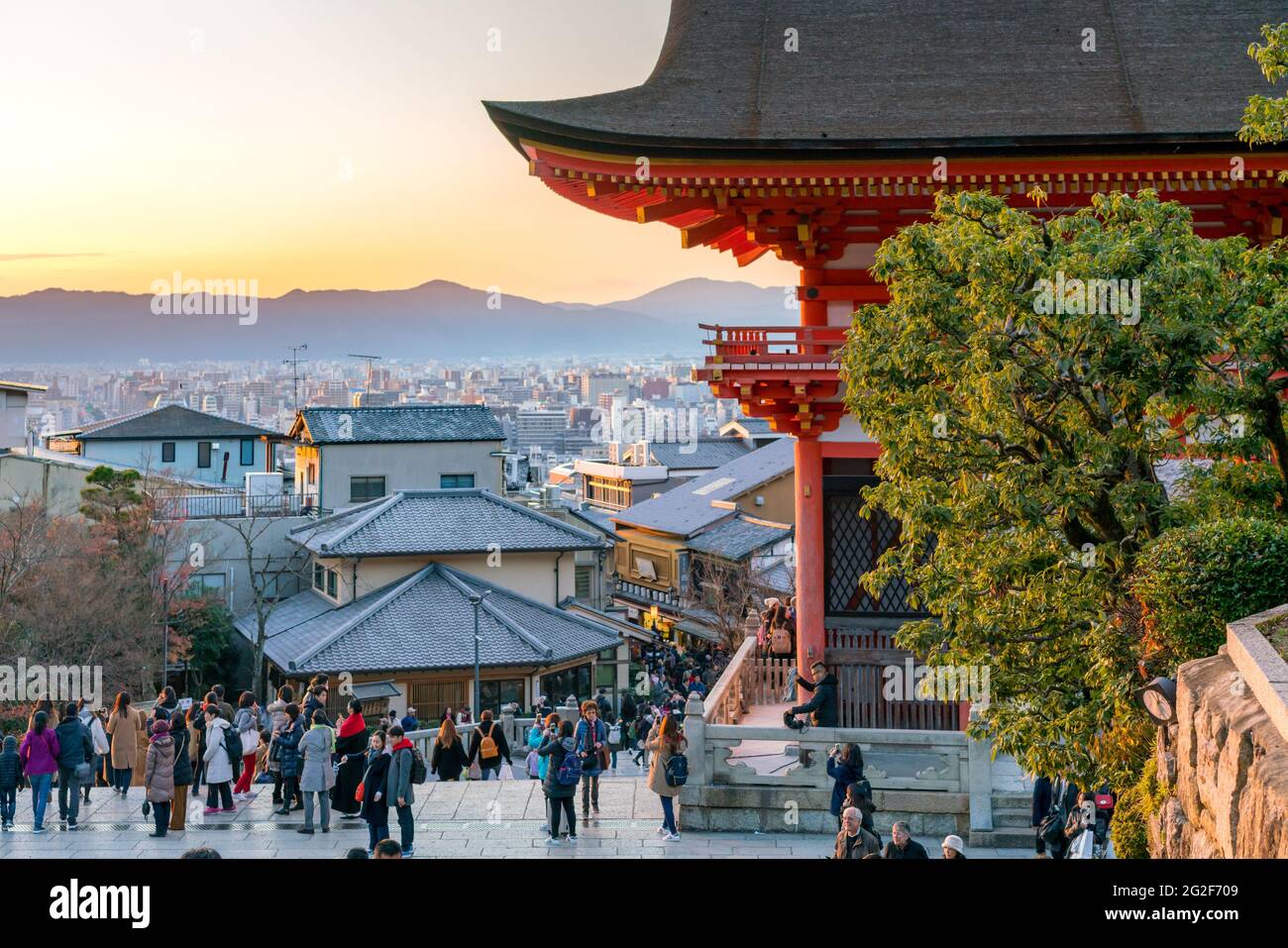 Kyoto Japan 17 12 01 Glowing December Sky During Sunset Over Kyoto City Viewed From Kiyomizu Dera Temple Stock Photo Alamy