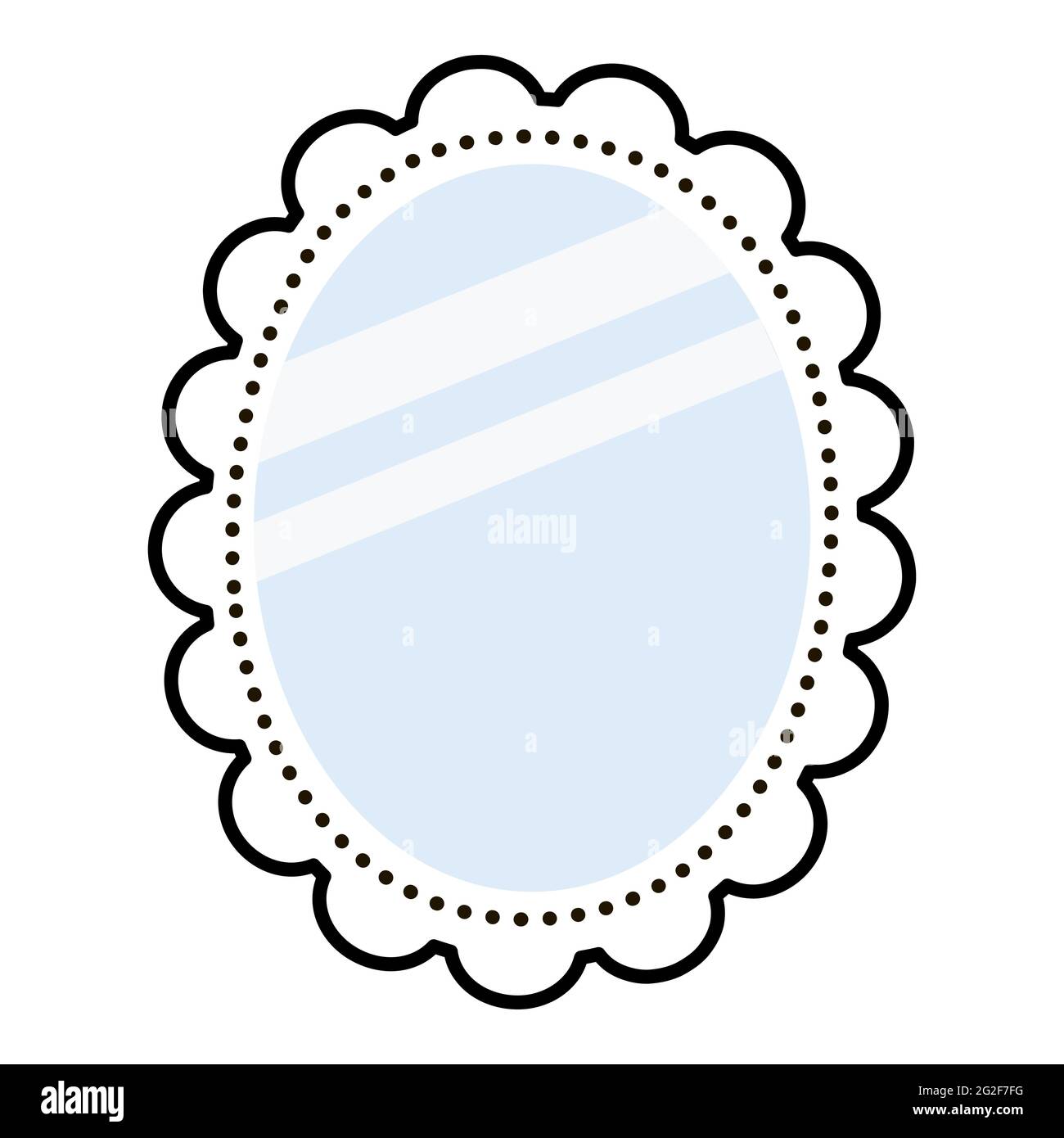 Vector flat style mirror. Cute illustration with a minimalistic piece of furniture. Outline mirror with blue shiny glass isolated on white background. Stock Vector