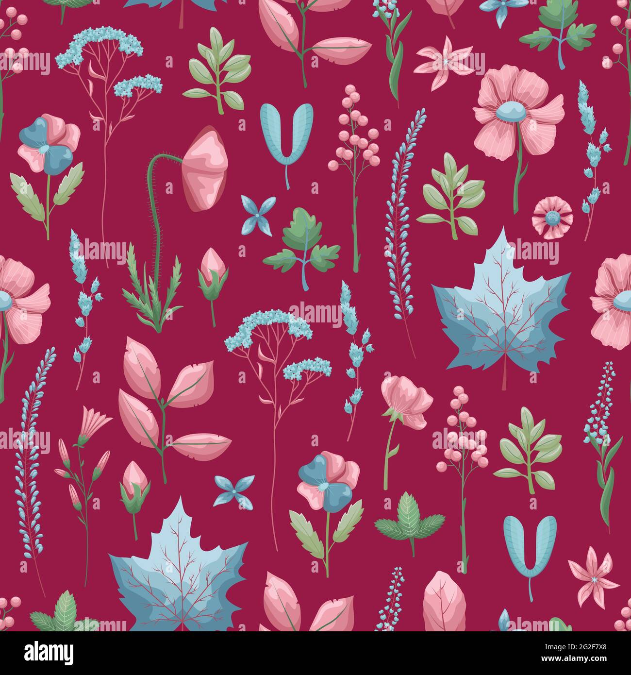 The floral seamless pattern with leaves and flowers. Vector botanical ...