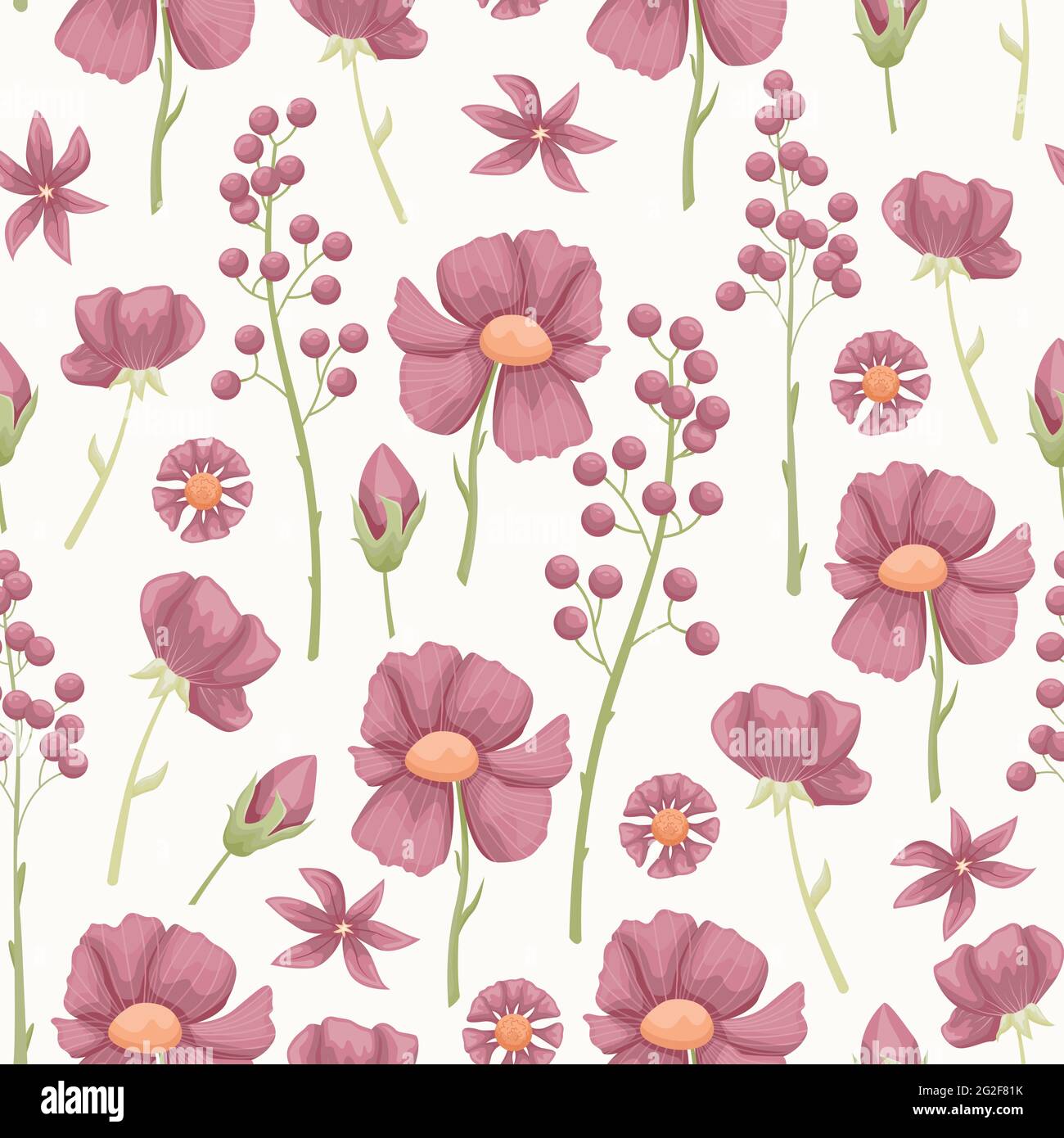 The floral seamless pattern with leaves and flowers. Vector botanical ...