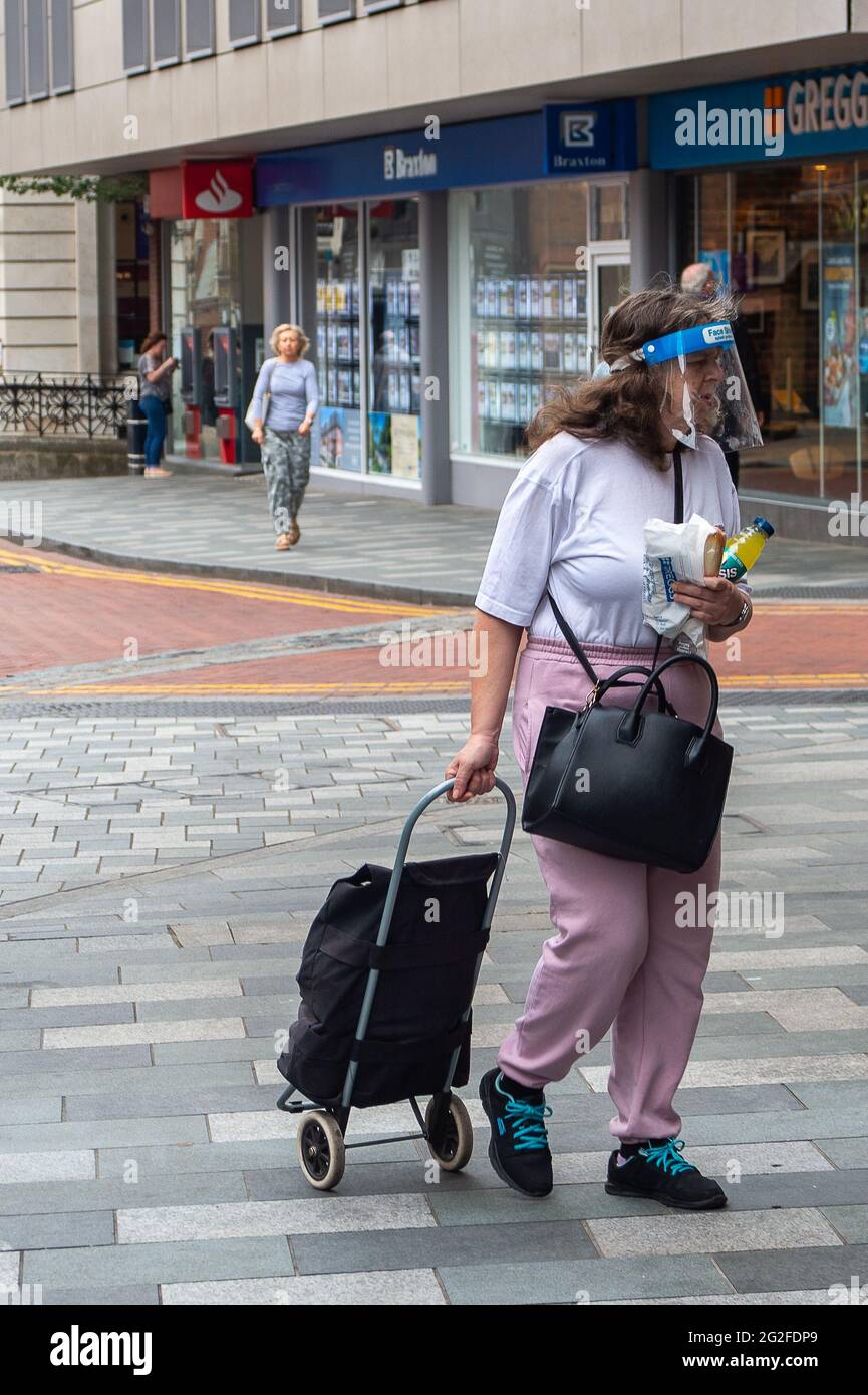 Maidenhead Berkshire Uk 11th June 21 A Lady Wears A Face Shield People Were Out Shopping In Maidenhead Town Centre Today But The Town Is Still Much Quieter Than Before The Covid 19