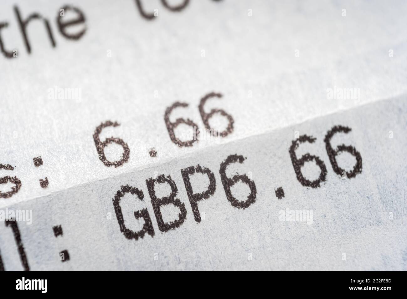 Triple six 666 total summary on shop receipt in england uk. Stock Photo