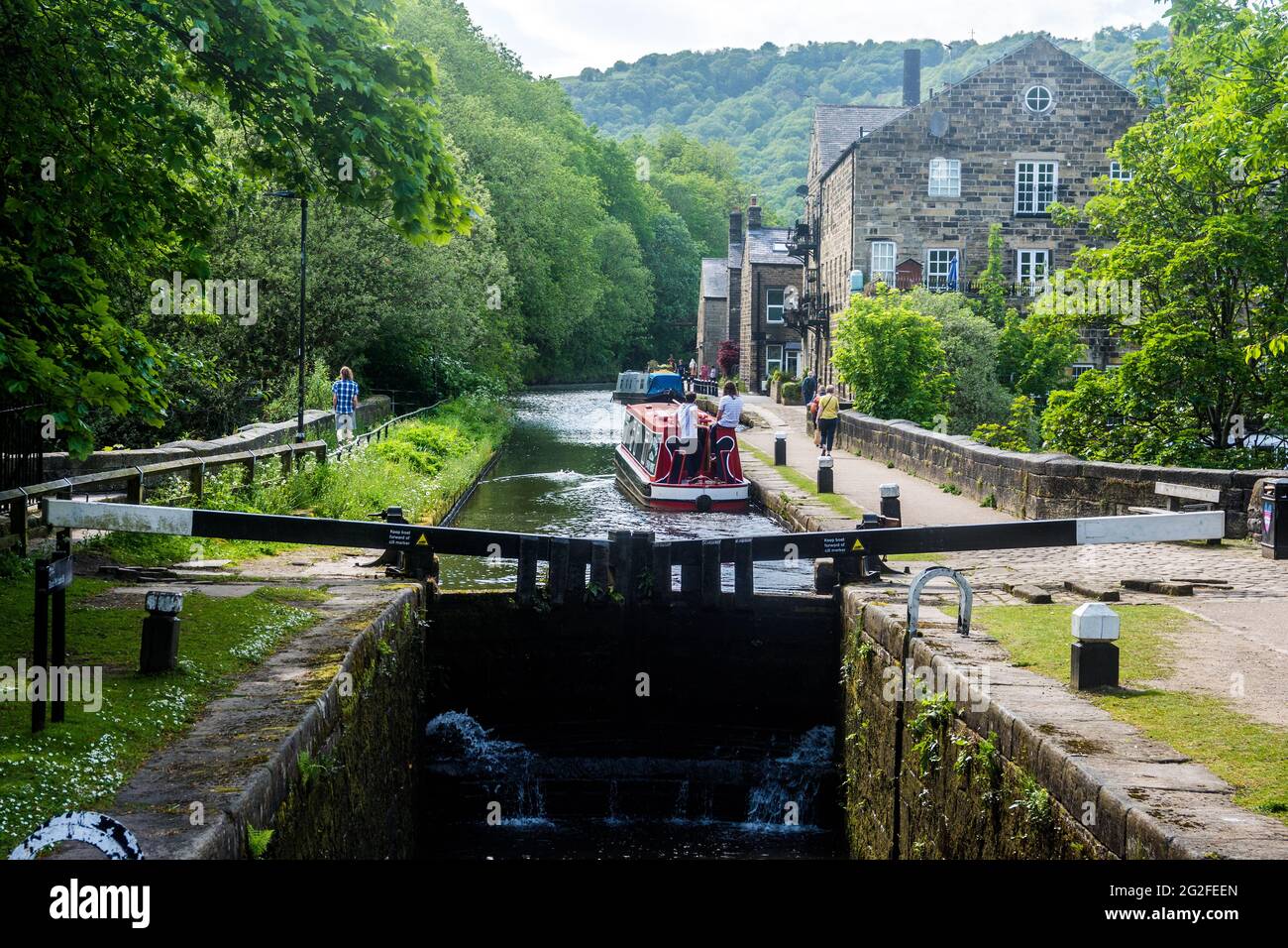 Lock and lock gates at Hebden Bridge Stock Photo Alamy