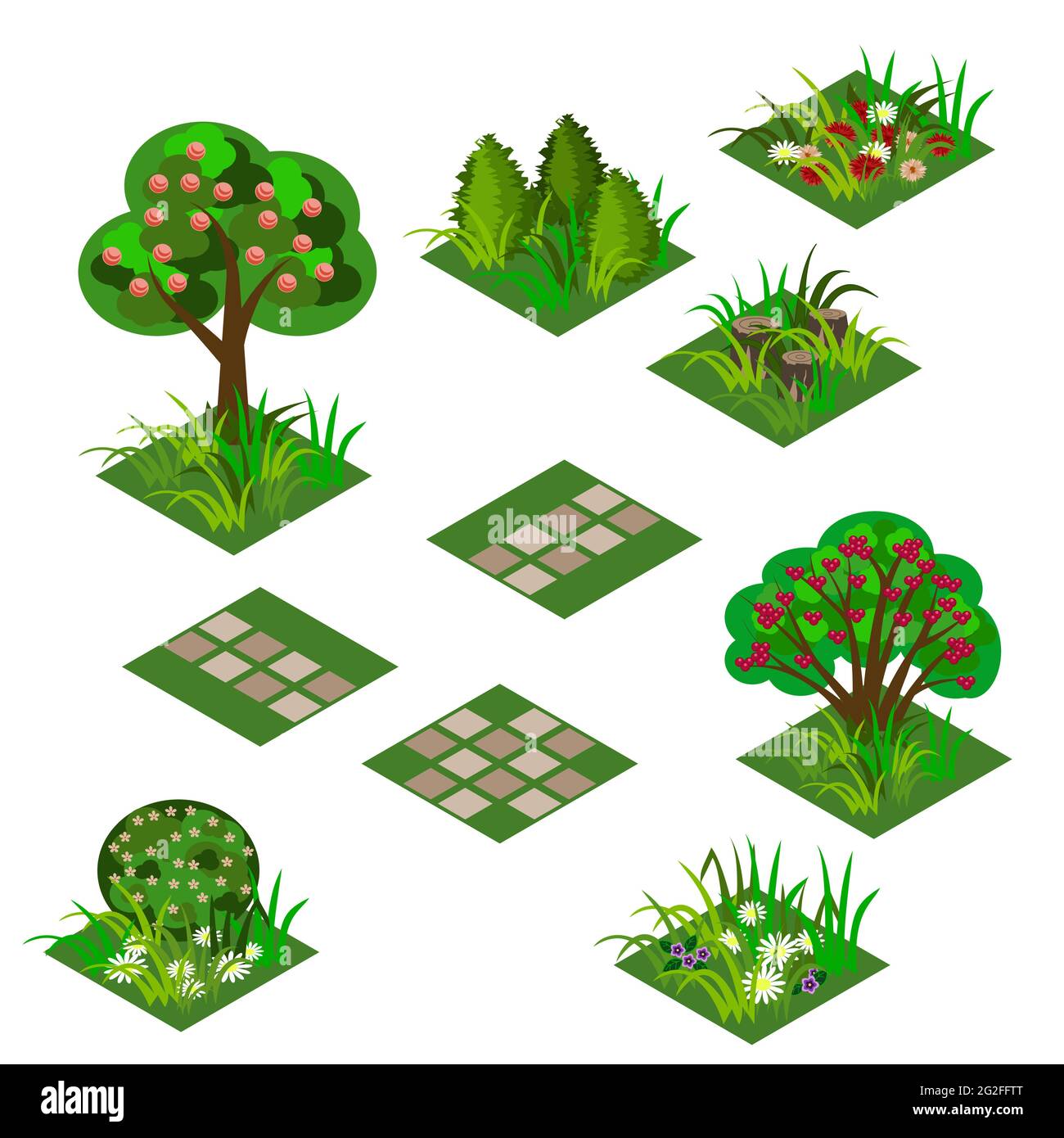 Garden or farm isometric tile set. Isolated isometric tiles trees ...