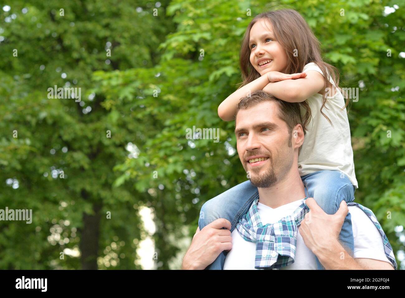 Portrait of father and daughter having fun outdoors Stock Photo