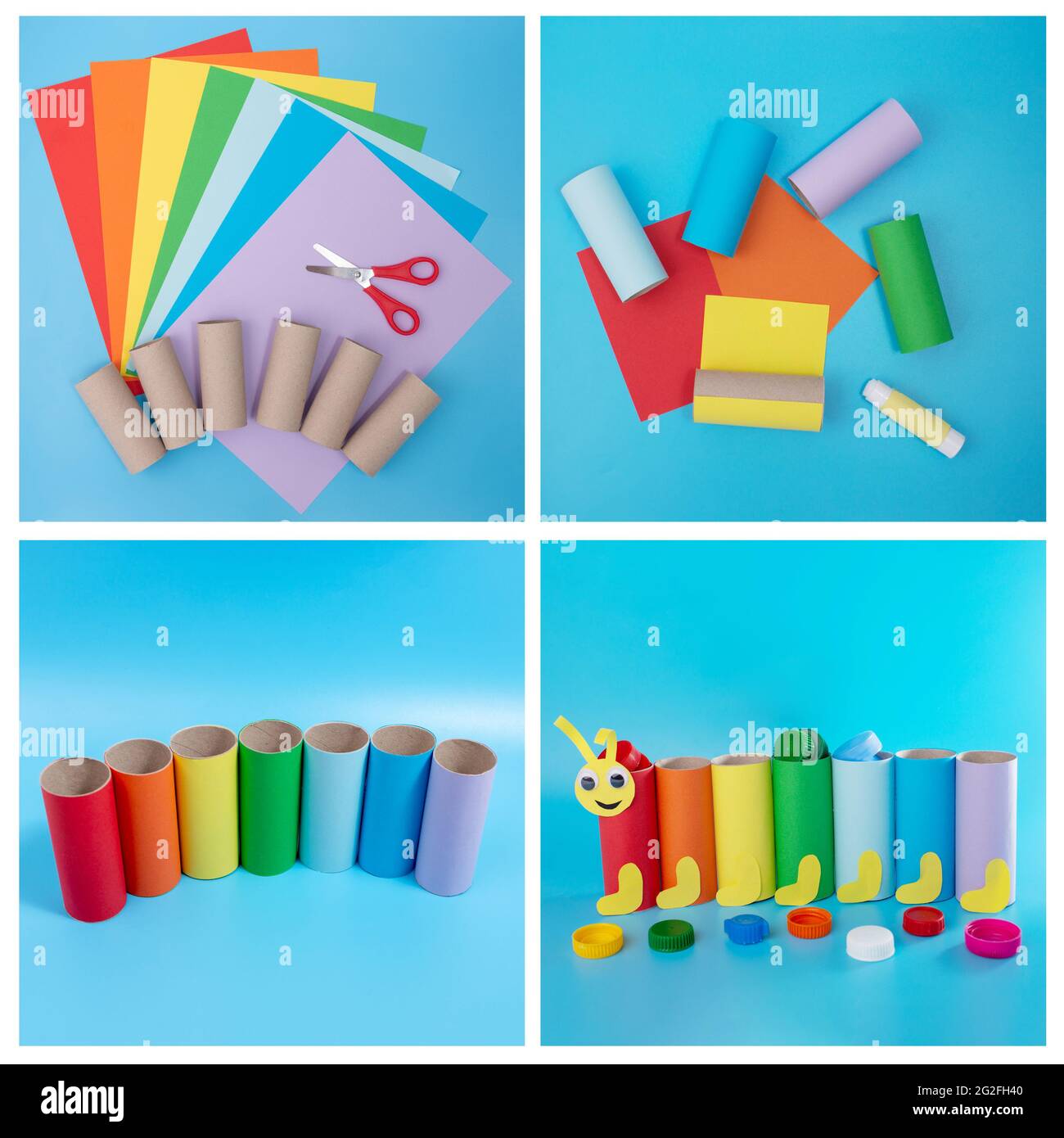 DIY summer paper craft for kids, how to make an caterpillar, homemade  handicraft from recycled materials Stock Photo - Alamy