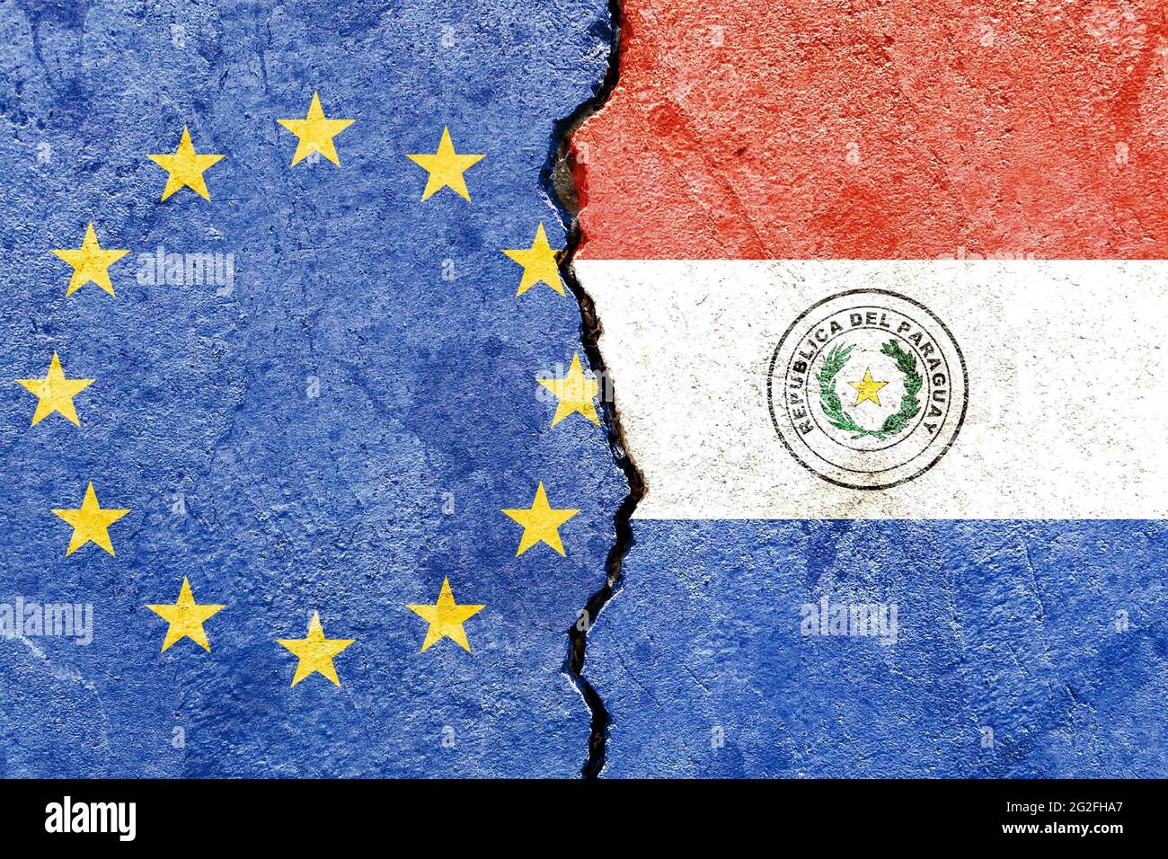 EU and Paraguay flags on a cracked wall surface Stock Photo - Alamy