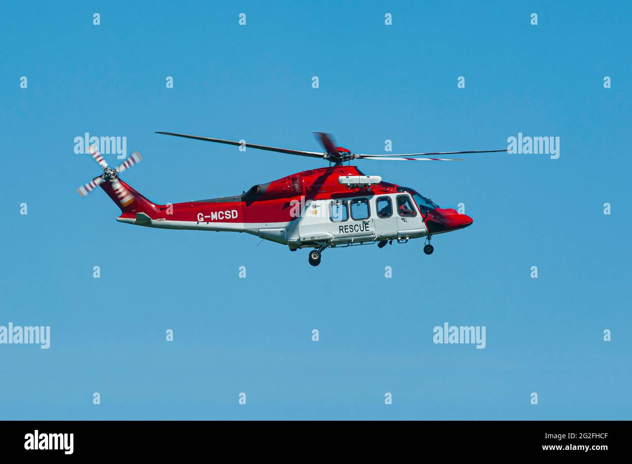 Agusta AW139, G-MCSD on test flight out of Aberdeen Dyce airport. Stock Photo