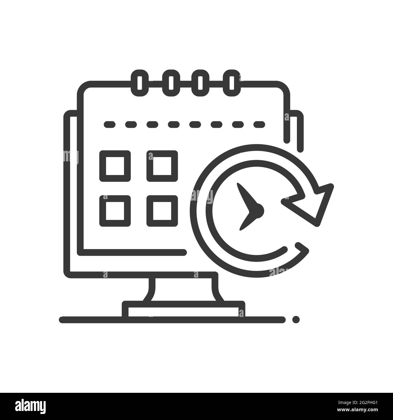 Planning - vector line design single isolated icon on white background. High quality black pictogram. Image of a calendar and clock. Time management, Stock Vector