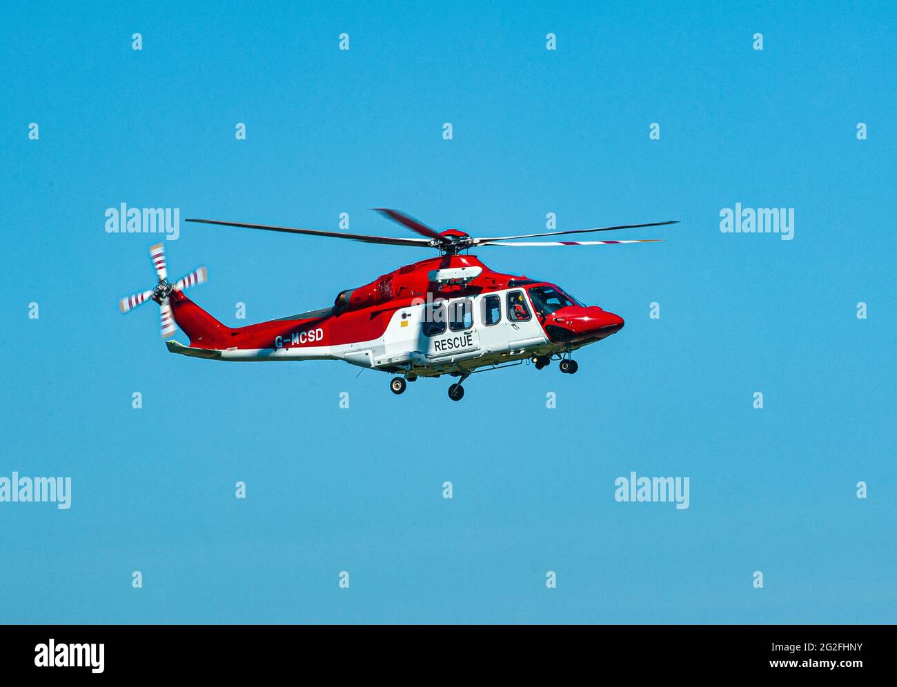 Agusta AW139, G-MCSD on test flight out of Aberdeen Dyce airport. Stock Photo