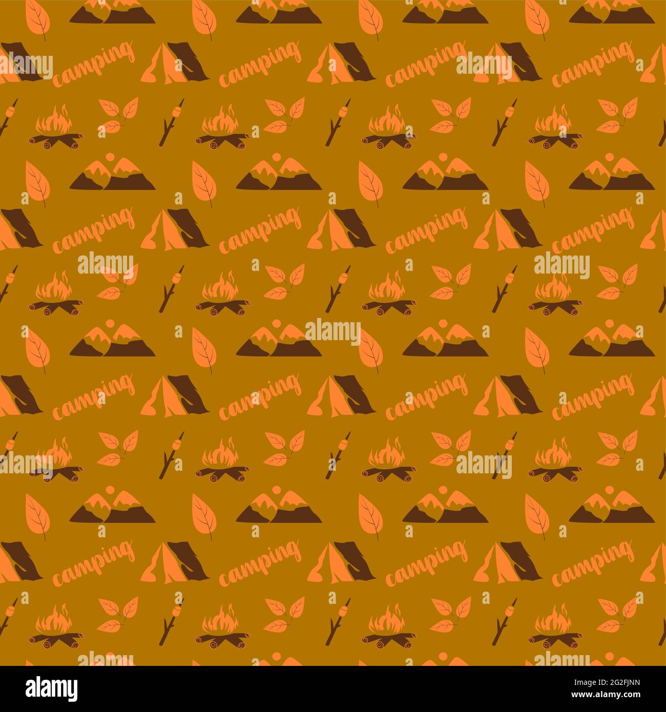 Seamless pattern with autumn summer camping attributes drawing in a flat style Stock Vector
