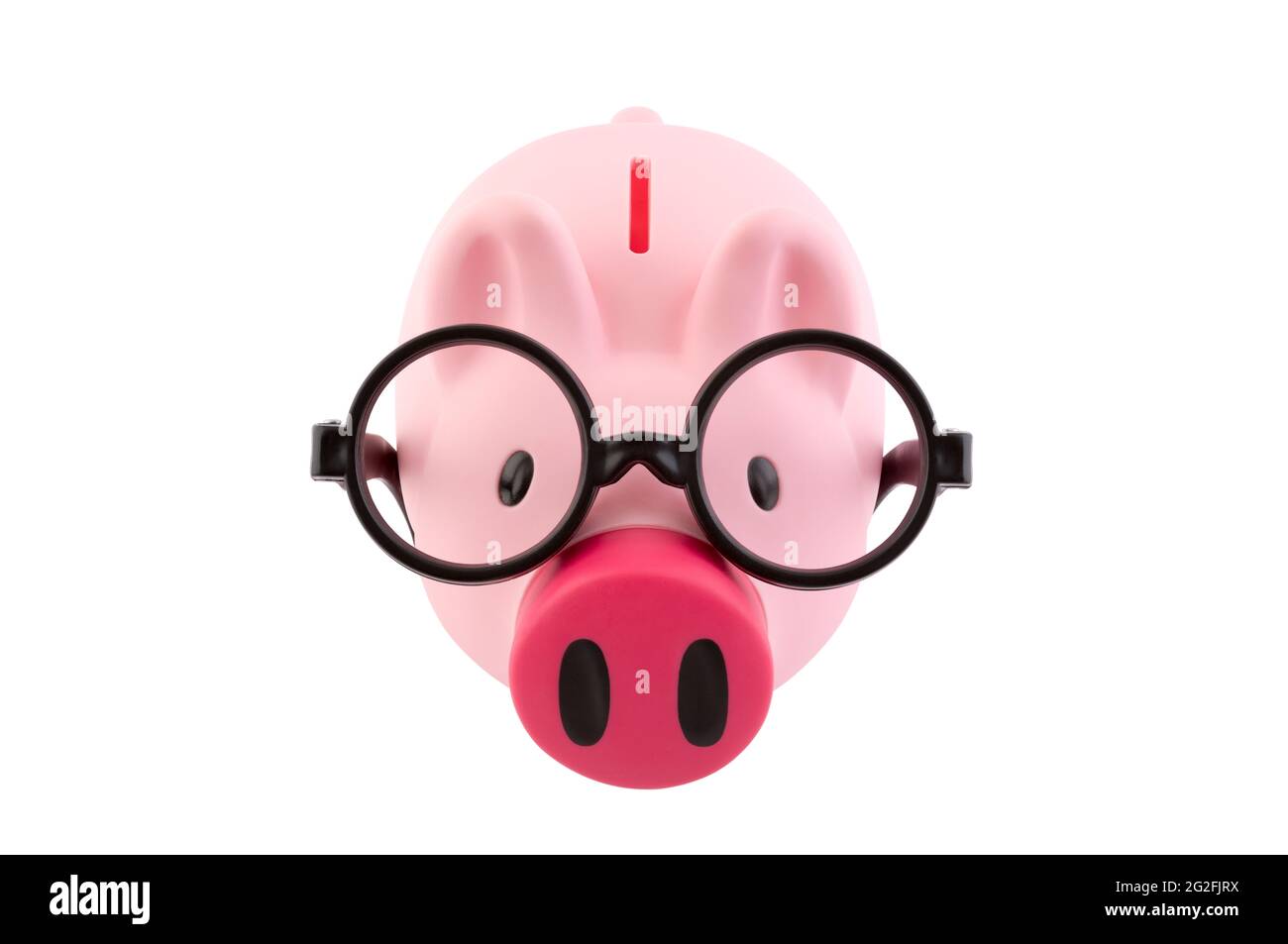 Piggy bank with black glasses isolated on white background with ...