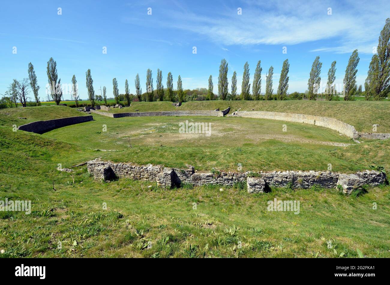 Austria, ancient amphitheater in the former legionary fortress Carnuntum on the former Danube Limes, now located in the village of Petronell in Lower Stock Photo