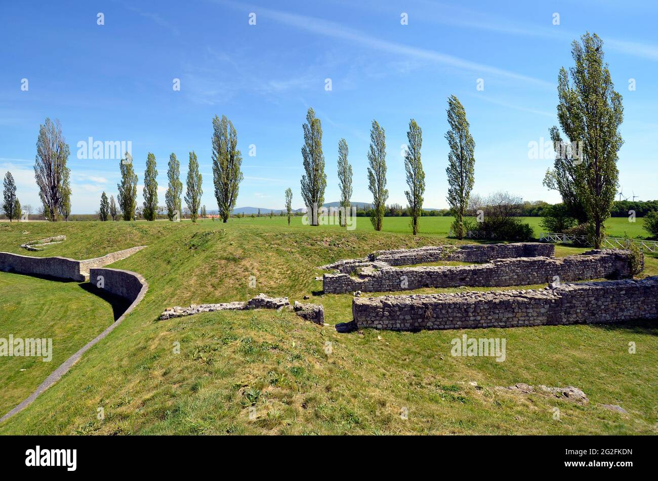Austria, ancient amphitheater in the former legionary fortress Carnuntum on the former Danube Limes, now located in the village of Petronell in Lower Stock Photo