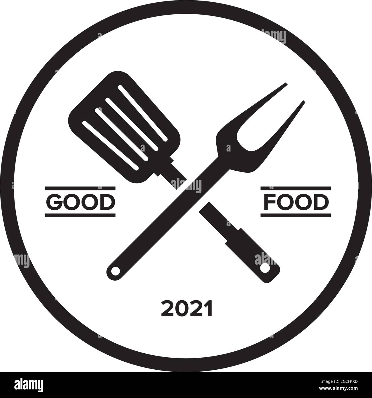 Crossed spatula and fork logo design vector template Stock Vector Image
