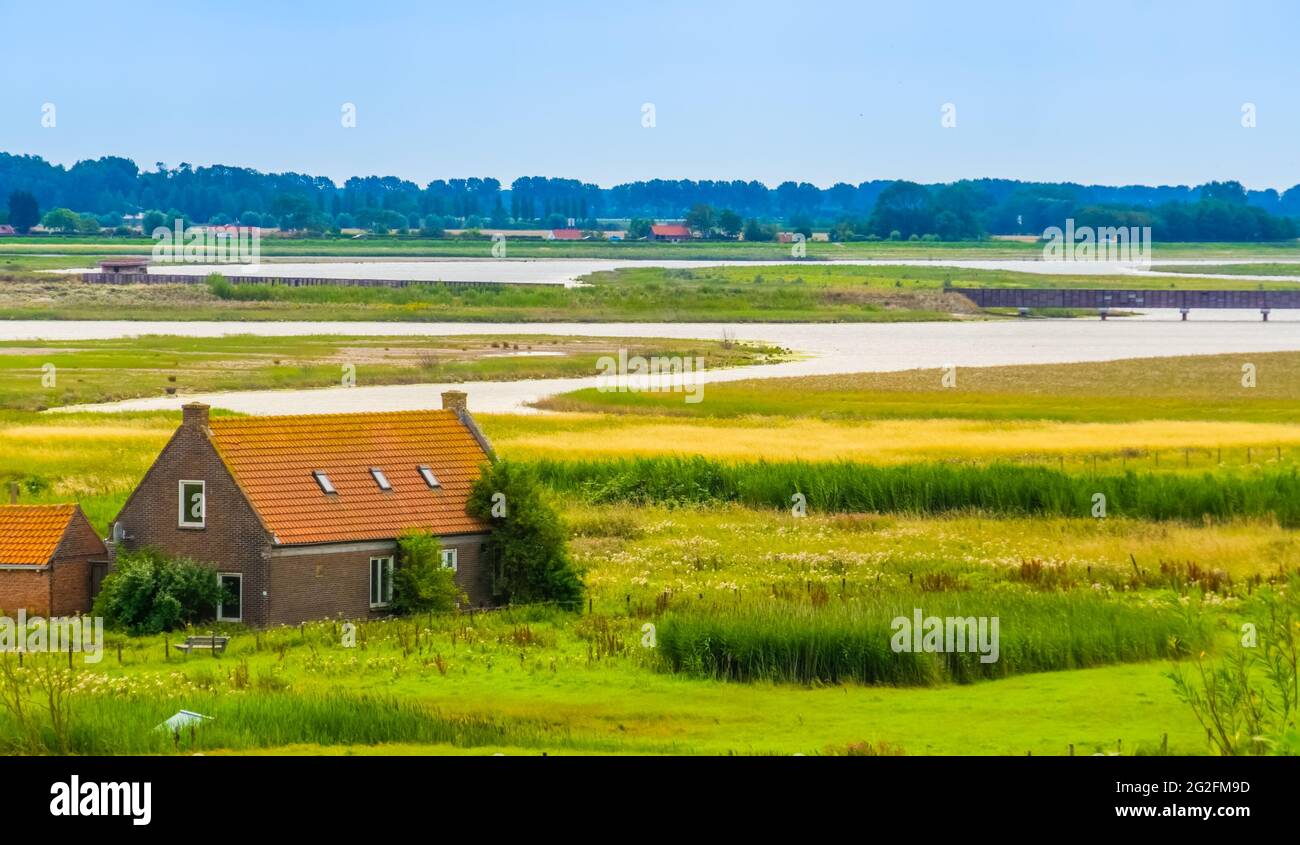 typical dutch house at the lake of Breskens, beautiful nature scenery